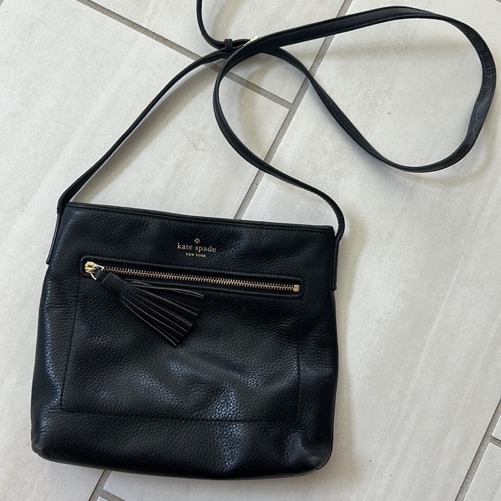 Black Leather Kate Spade Crossover Bag